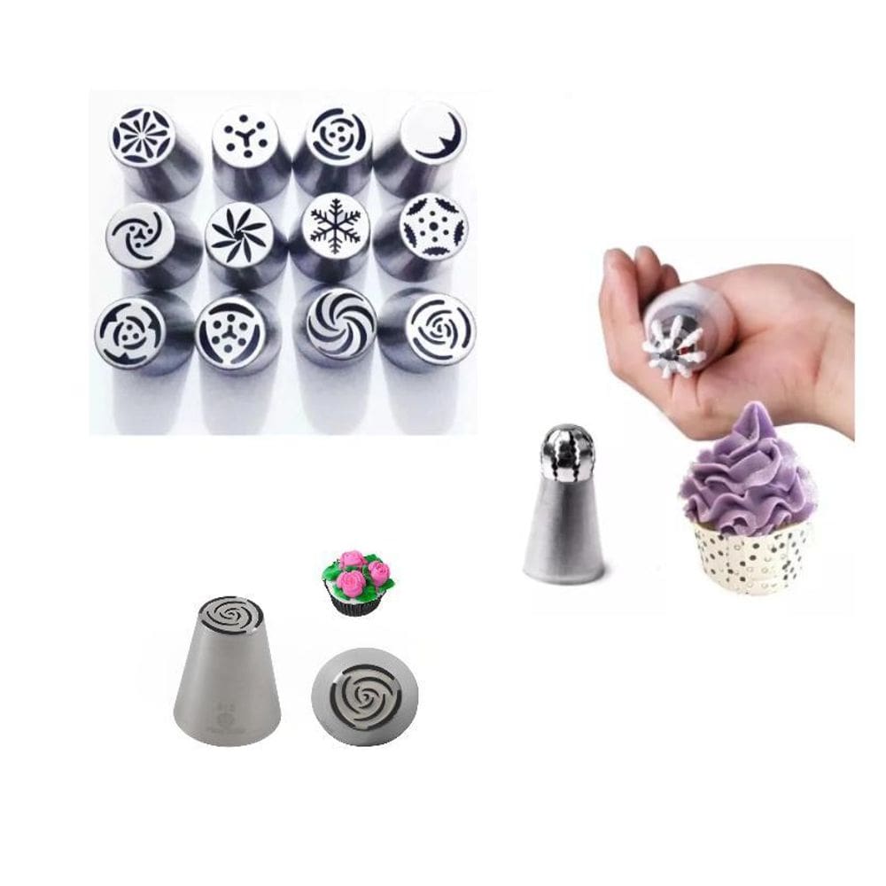 Kit Confeiteiro 12 Bicos Russos Confeitar Aço Inox Doces