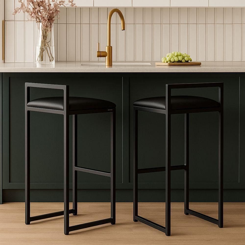 Kit 2 Banqueta Cozinha Balcão Alta Corino Bistro Bar Moderno Preto