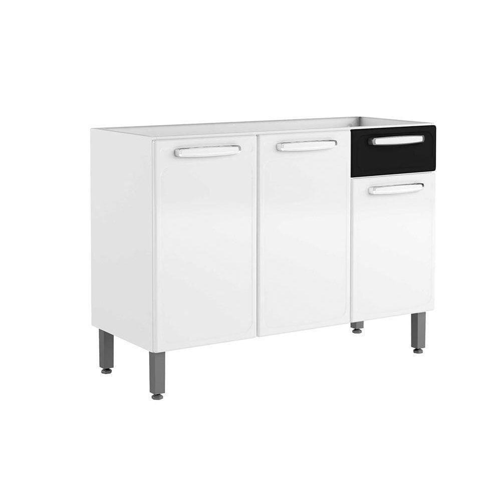 Gabinete P- Pia Cozinha Balcão Evidence 7022 C- 3 Portas E 1 Gaveta S- Tampo 120cm Branco-preto - Bertolini