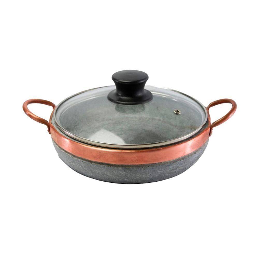 Paella Pedra Sabão Alça De Cobre Com Tampa De Vidro G 24x5cm