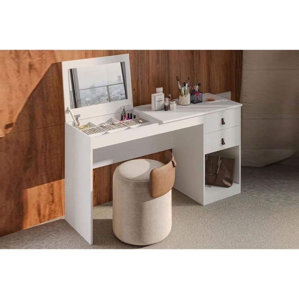 Penteadeira Camarim Juvenil Versa Home C- Espelho E 2 Gavetas Branco - Telasul