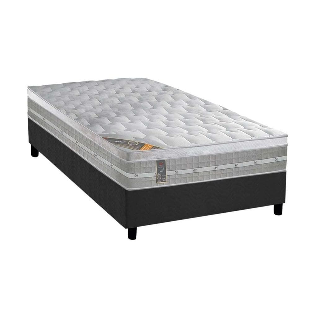 Cama Box Solteiro: Colchão Molas Ensacadas Castor Premium Gel + Base Crc Suede Gray (88x188)