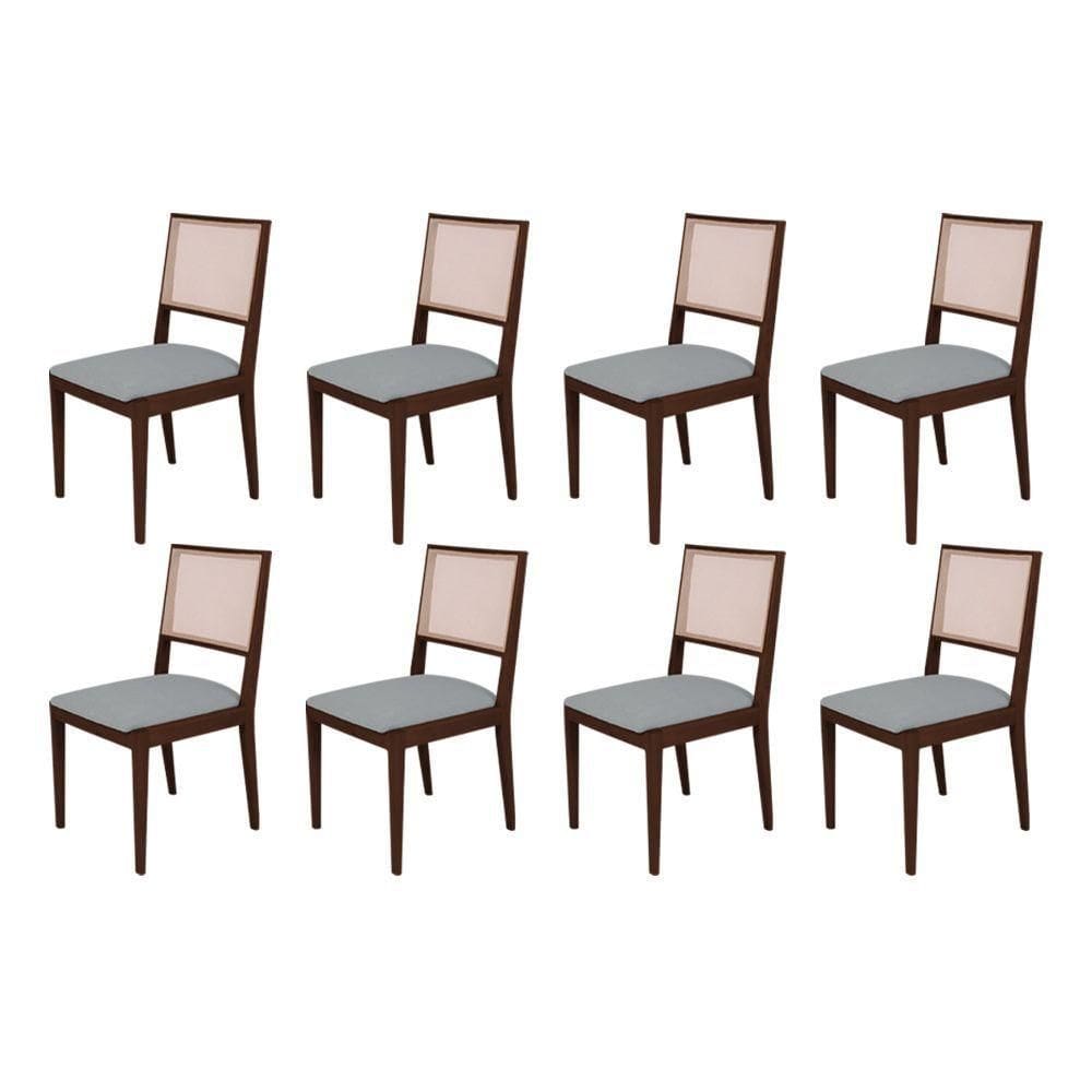 Conjunto Com 8 Cadeiras De Jantar Suellen Em Madeira E Mdf Castanho Linho Cinza