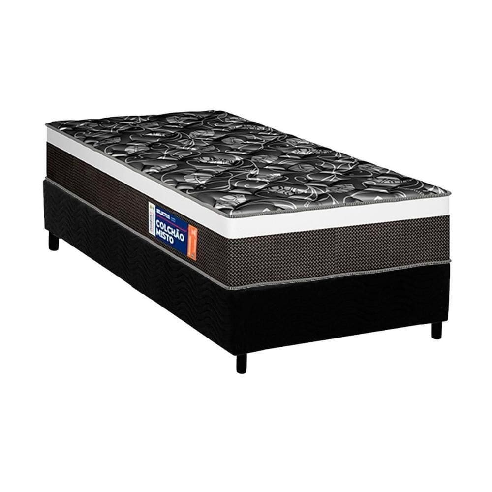 Cama Box Solteiro: Colchão Ortopédico Plumatex D33 Selectus + Base Crc Suede Black (88x188)