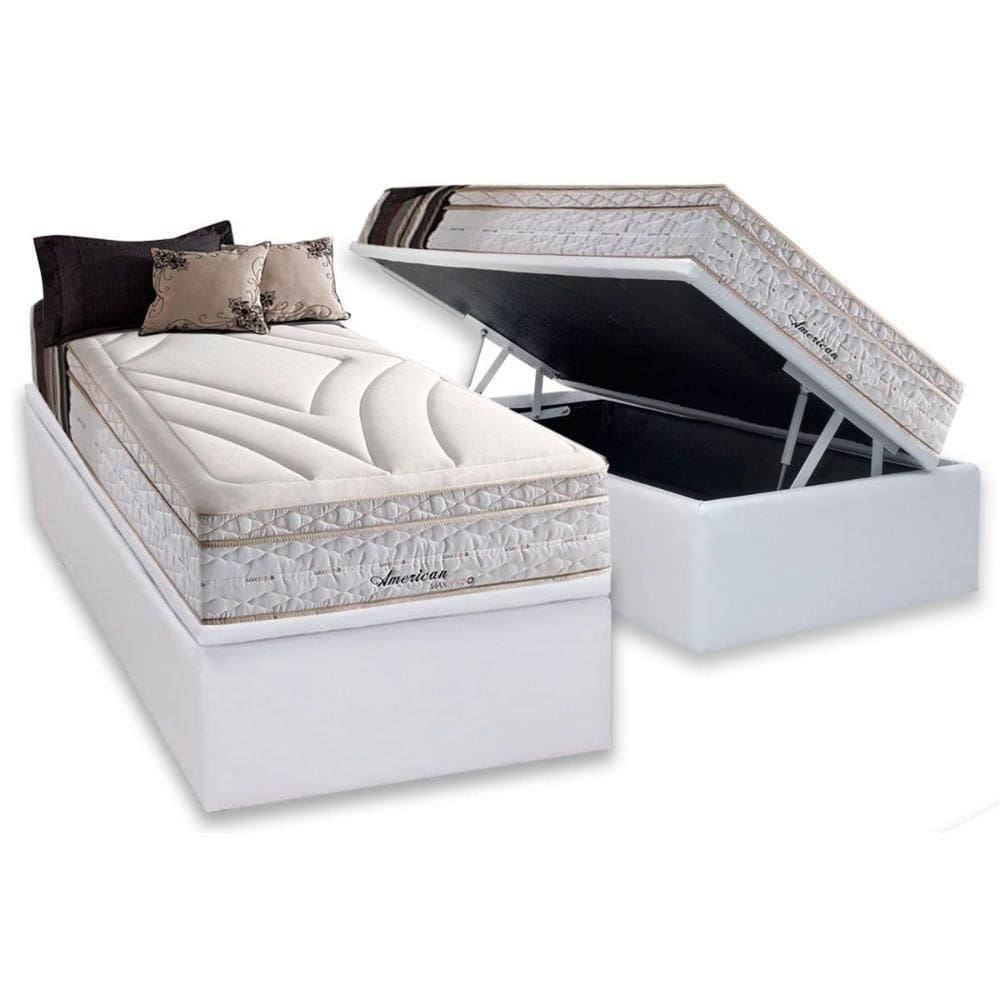 Cama Box Baú Solteiro: Colchão Molas Ensacadas Herval Maxspring American + Base Crc Courano White (88x188)