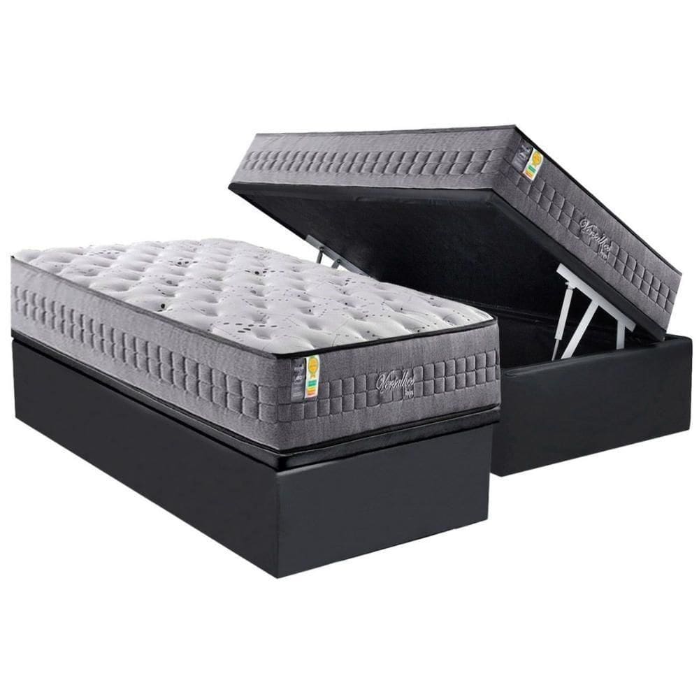 Cama Box Baú Solteiro: Colchão Molas Ensacadas D Angelis Versalhes + Base Crc Suede Gray (88x188)