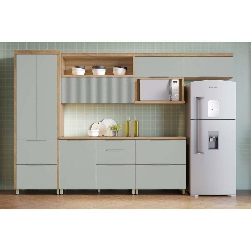 Kit Cozinha Modulada 6 Peças Marquesa (3aéreos+2balcões+1paneleiro) C6p86 Nature-verde - Nesher