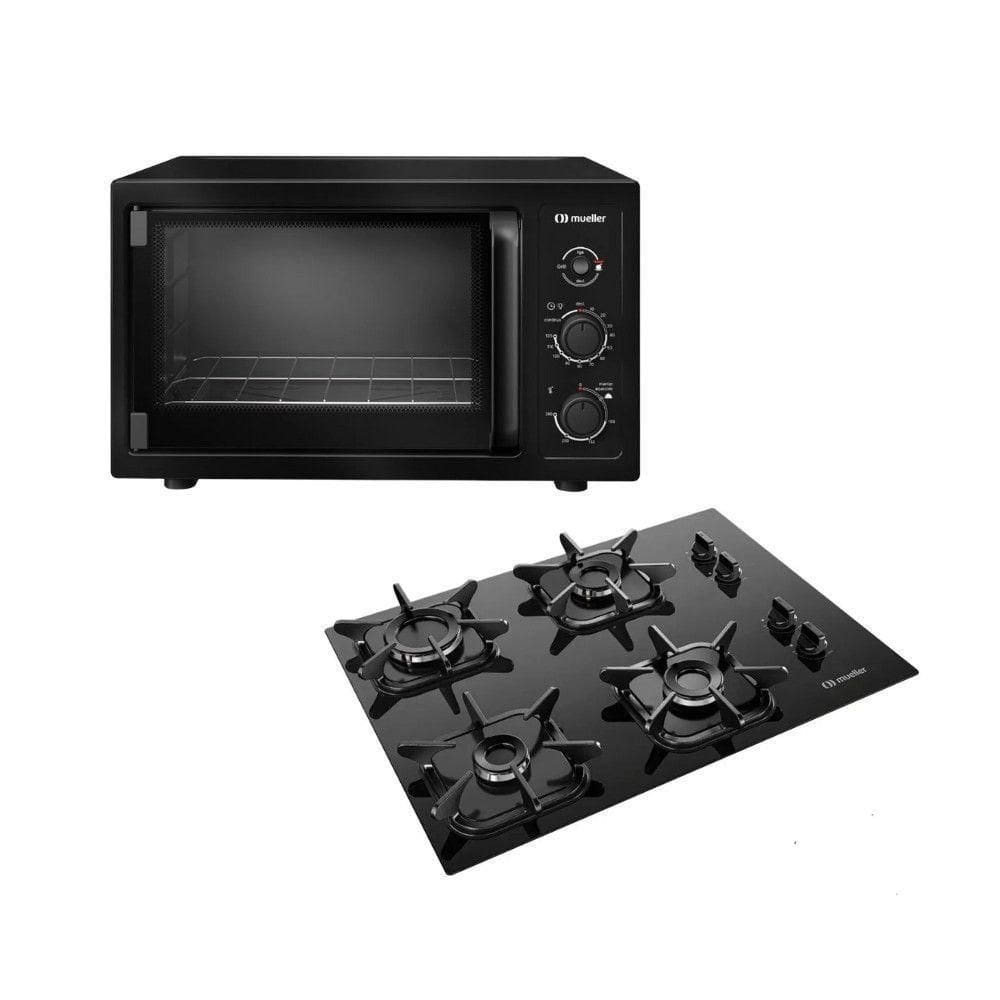 Kit Cooktop Mueller 4 Bocas + Forno 50l Preto 110V