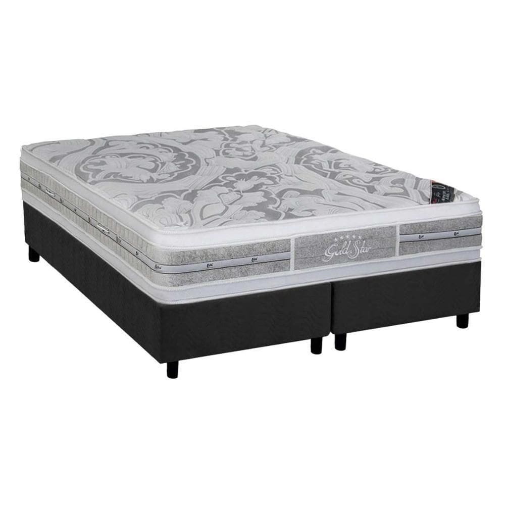 Cama Box King: Colchão Molas Ensacadas Castor Super Luxo Látex Plush + Base Crc Suede Gray (193x203)