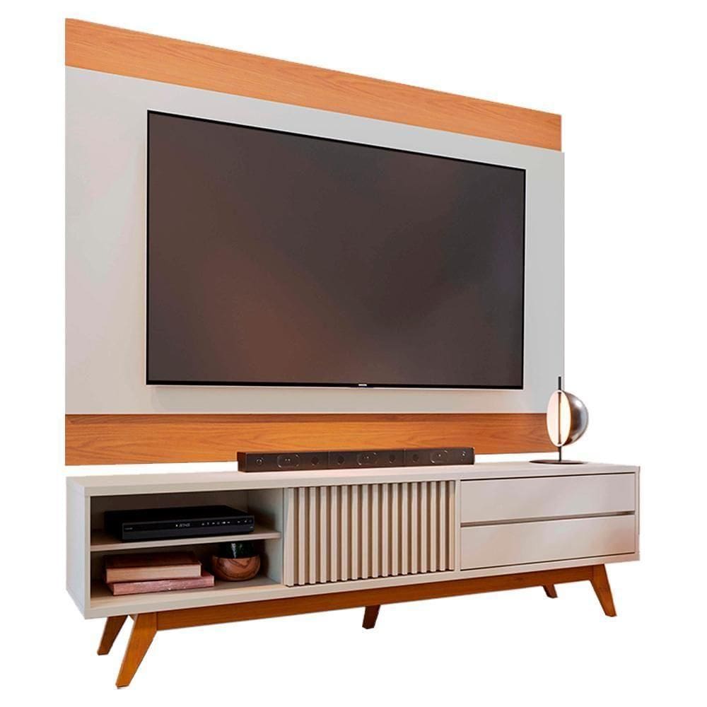 Rack Veneza E Painel Nilo Tv 75 Pol 200 Cm Off White Matte Freijo Colibri Off White Matte Freijo