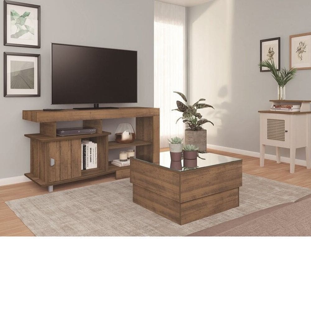 Conjunto 3 Peças Mesa de Centro Parati e Mesa de Apoio Charlotte e Rack Royal Pinho