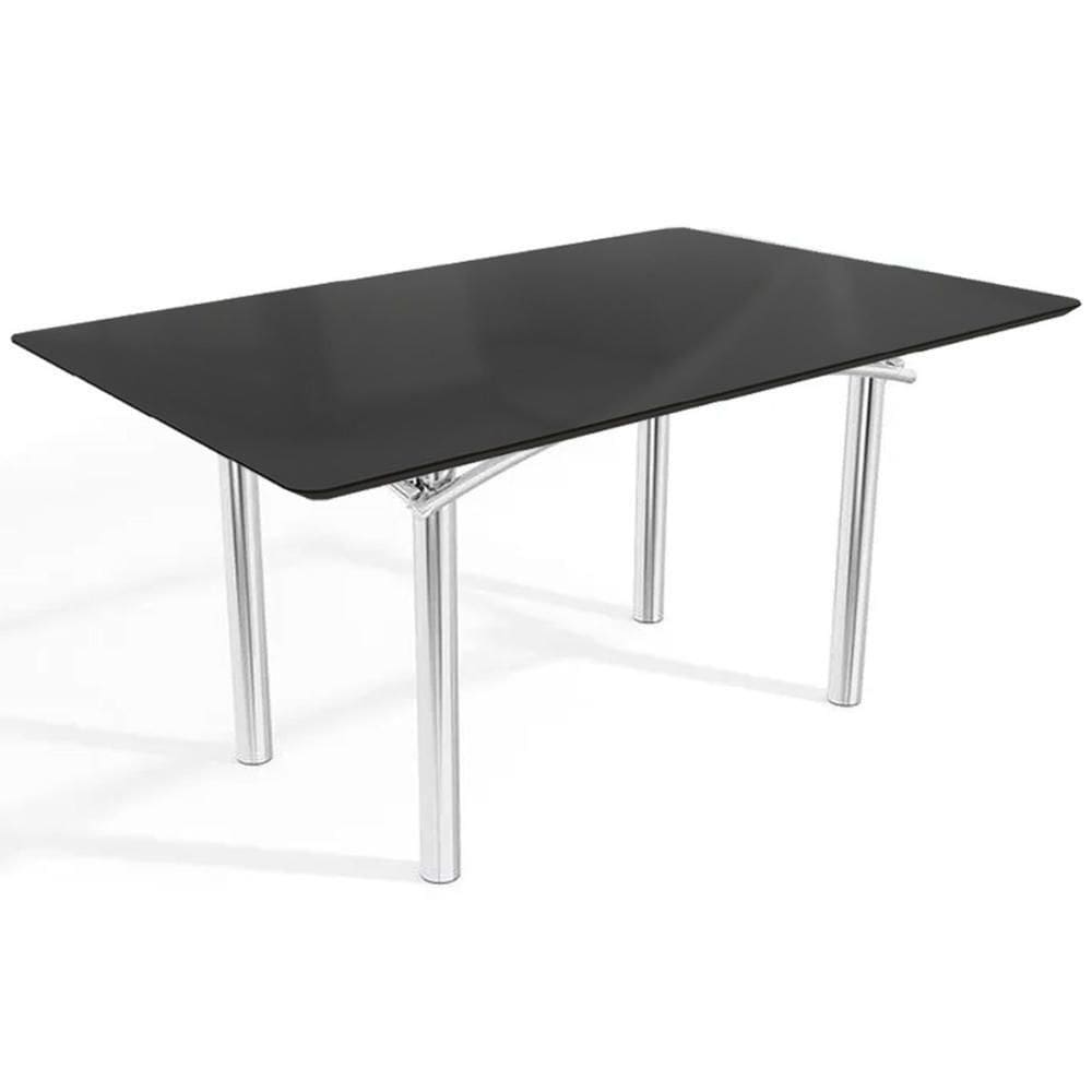 Mesa P- Cozinha Elba Tampo Madeirado C- Vidro 160cm Cromada-preto - Kappesberg
