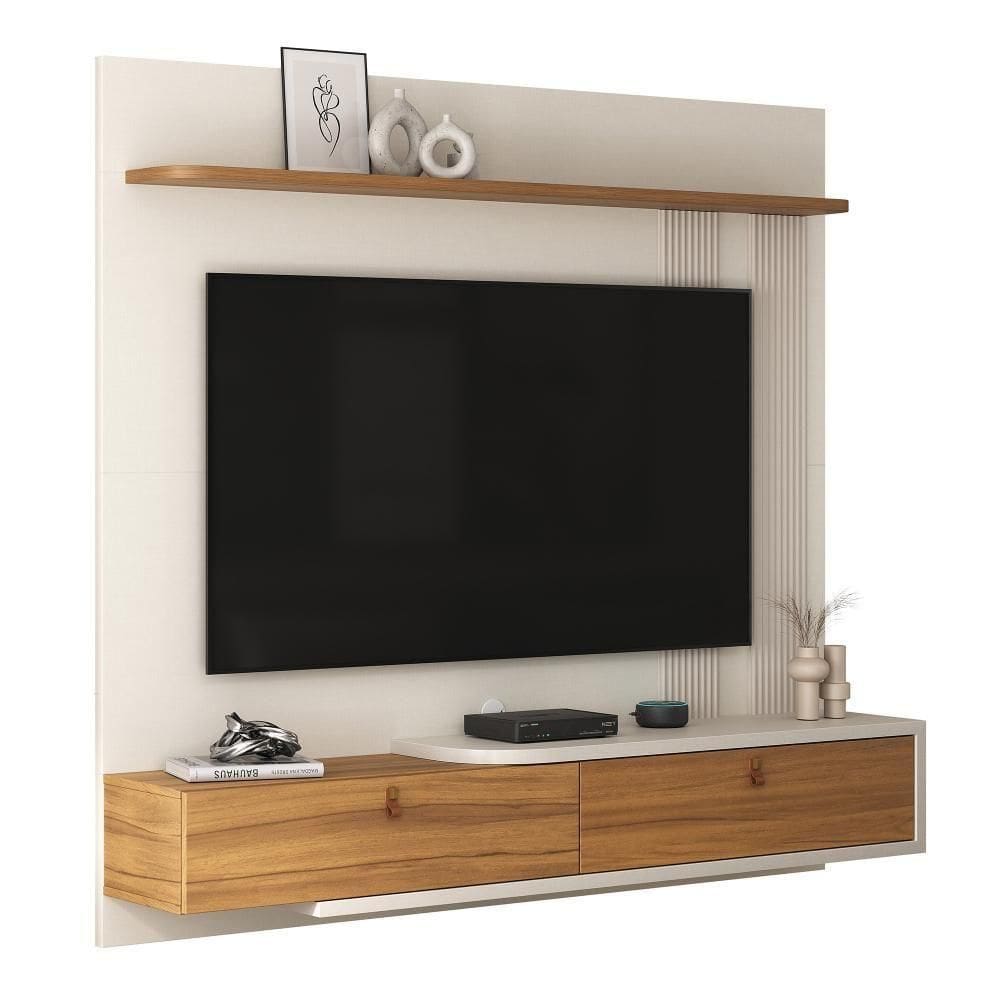 Painel Para Tv Até 65” Com Puxador Escandinavo Nt1390 Off White/freijó Notável Móveis