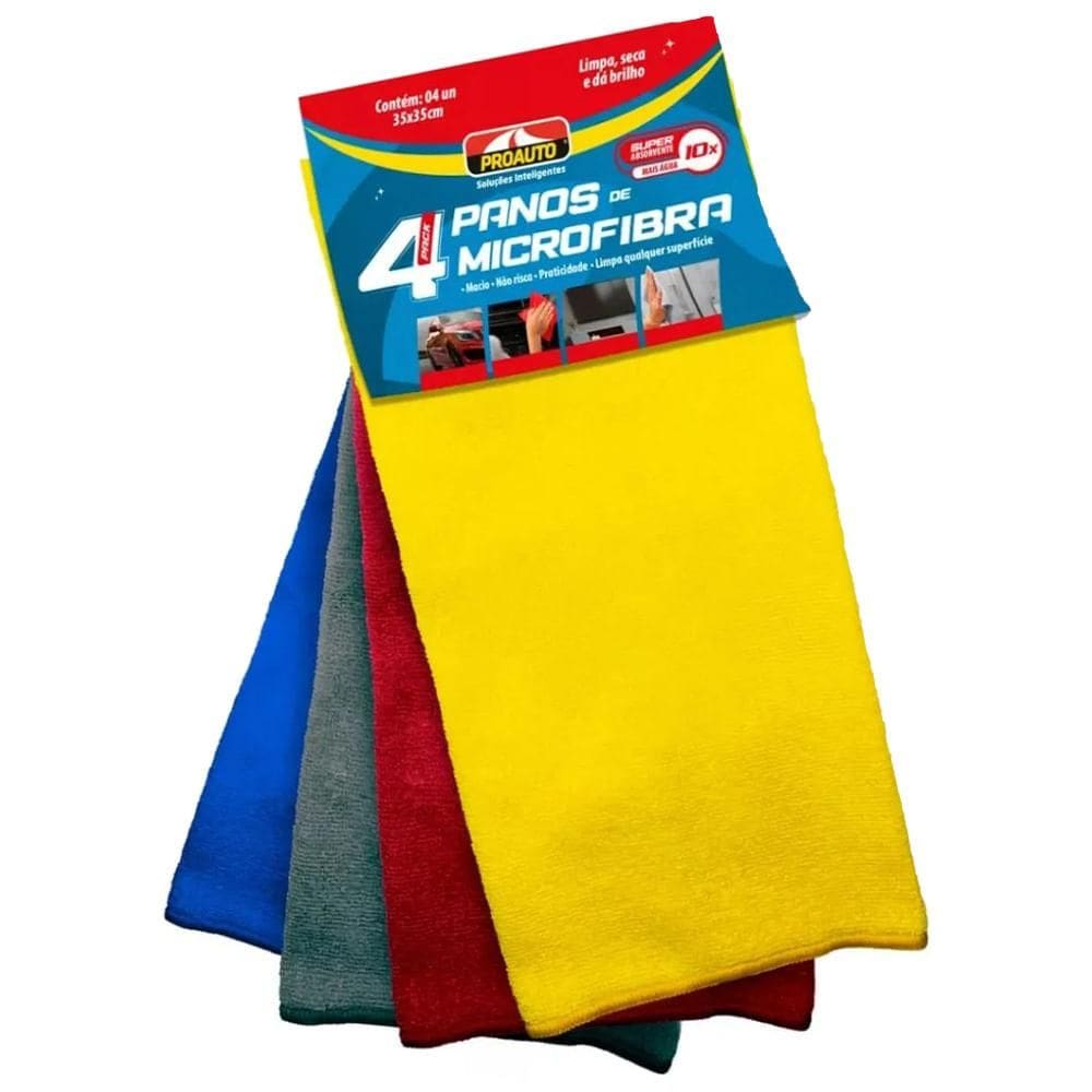 Kit 4 Panos de Microfibra 35x35cm ProAuto 8095