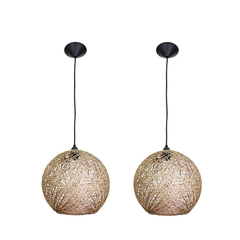 Kit 2 Luminárias Rústicas Teto Artesanal Fibra Natural 25 Cm
