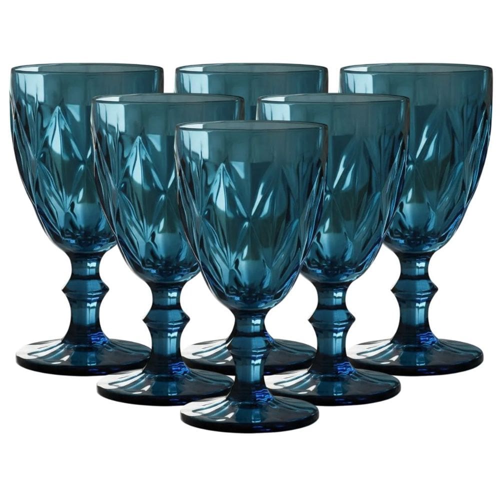 Jogo Com 6 Taças Diamond De Vidro Azul Safira 340ml