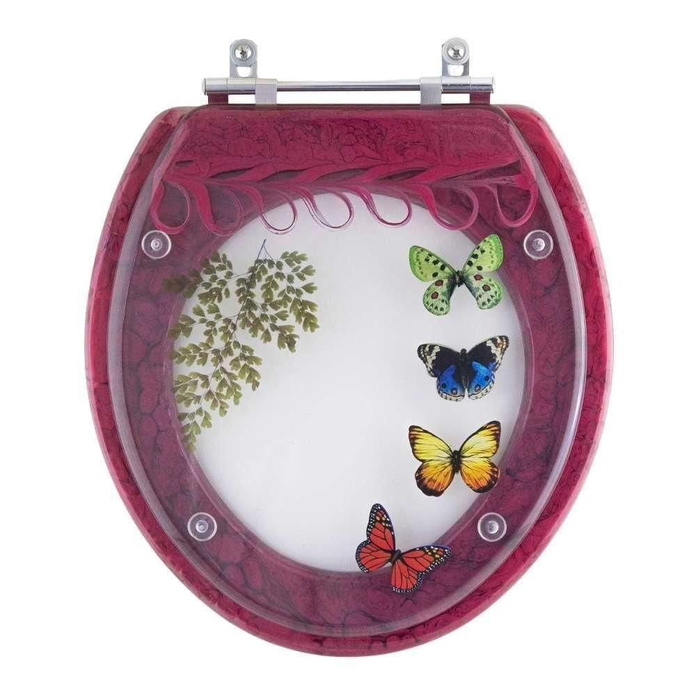 Tampa De Vaso Acrilico Decorado Borboletas Magenta Oval Universal 6lpf