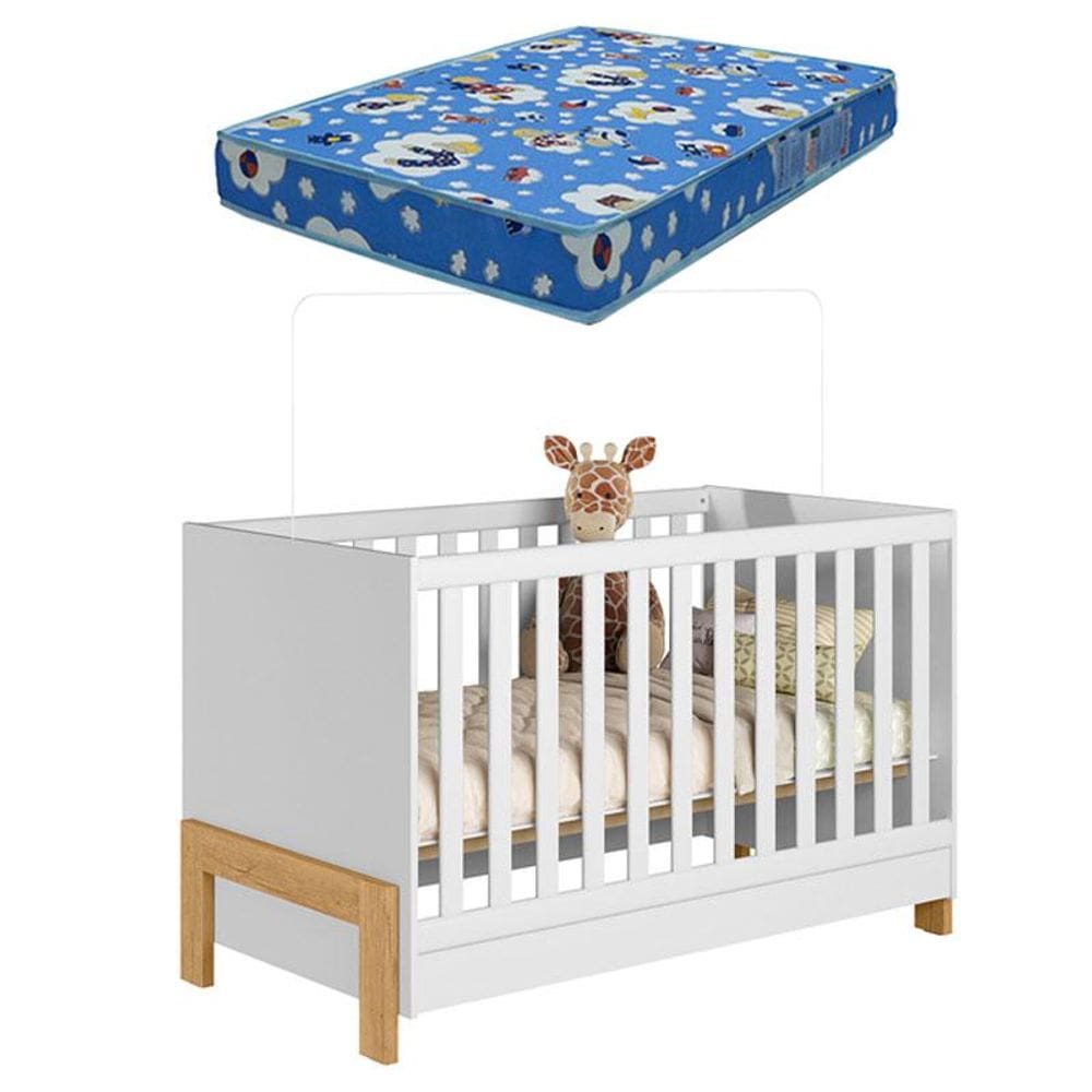 Berço Americano Mini Cama Fantasia 4300 Branco Acetinado com Colchão Tend Tudo - Qmovi