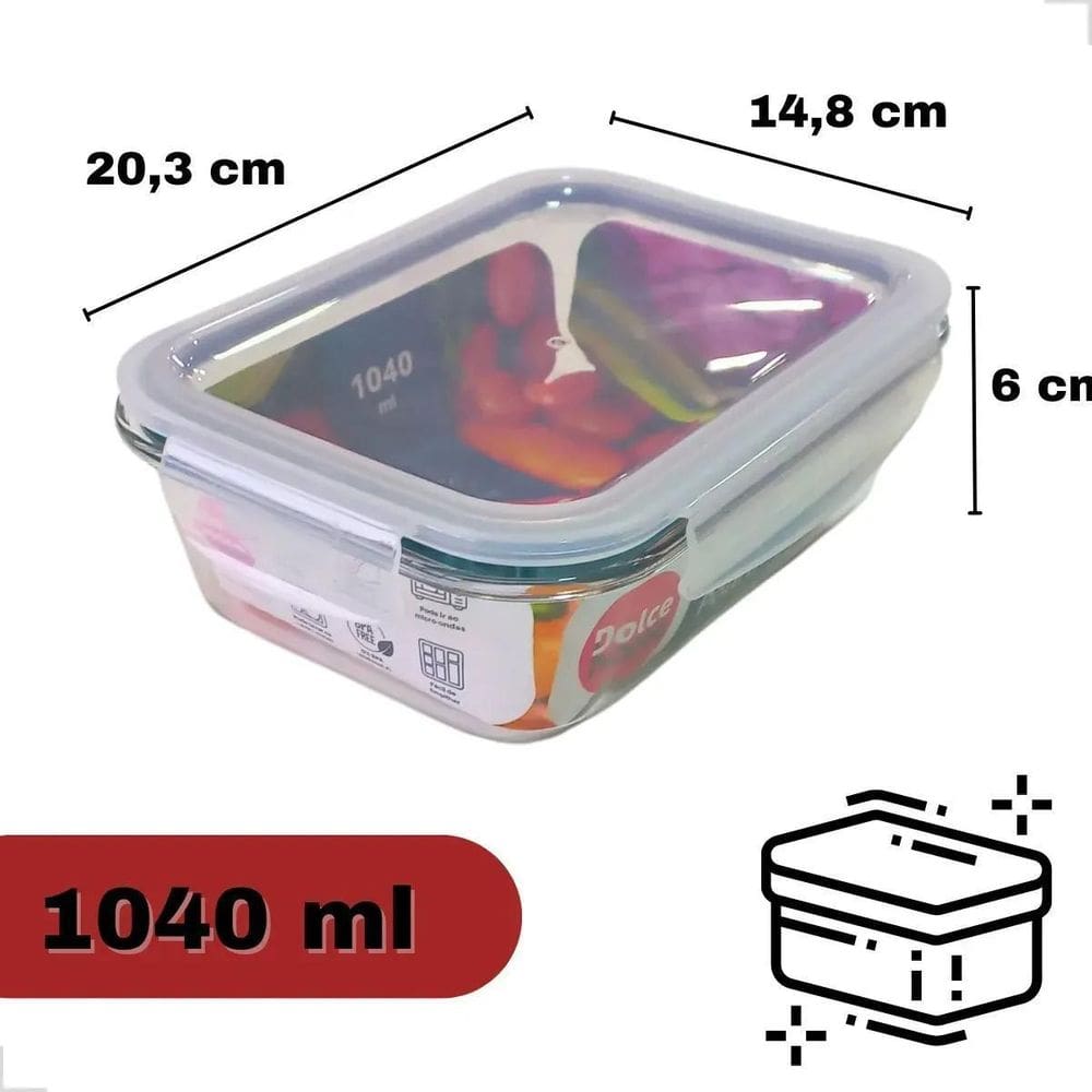 Pote De Vidro Retangular Hermetico 1040Ml
