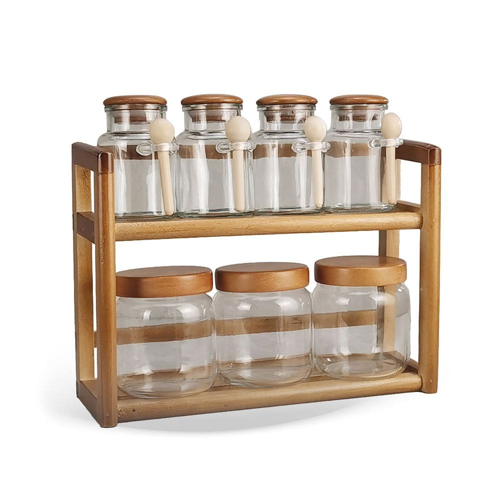Porta Temperos Condimentos em Madeira 7 Potes Herméticos ZT2001 BTC