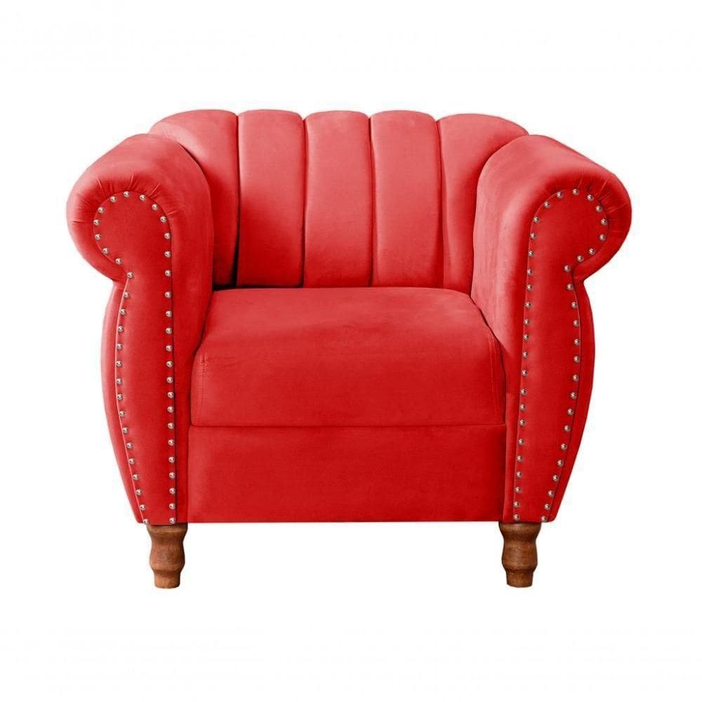 Poltrona Realeza Suede Vermelho 100 - Bella Decor
