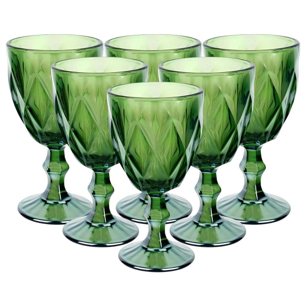 Jogo Com 6 Taças Diamond De Vidro Verde Esmeralda 340ml