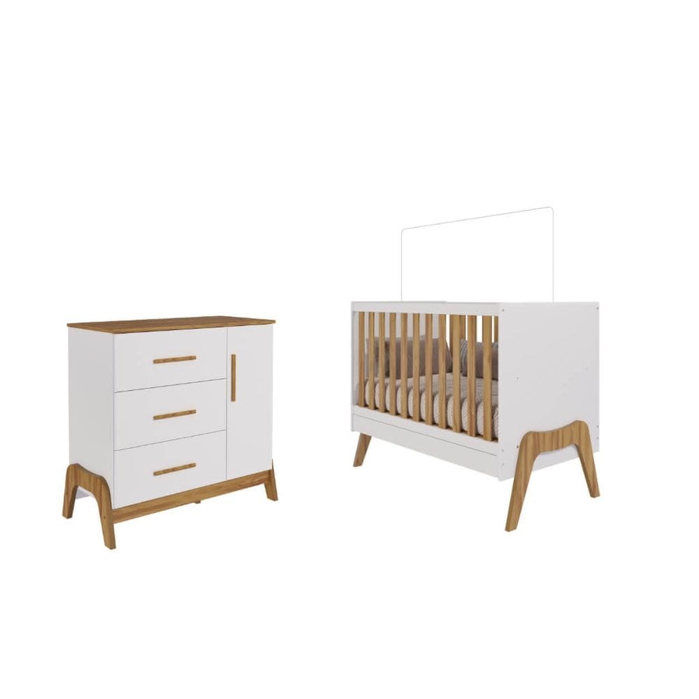 Quarto Bebe Berço e Cômoda Moveis Peroba Guti Retro MDF