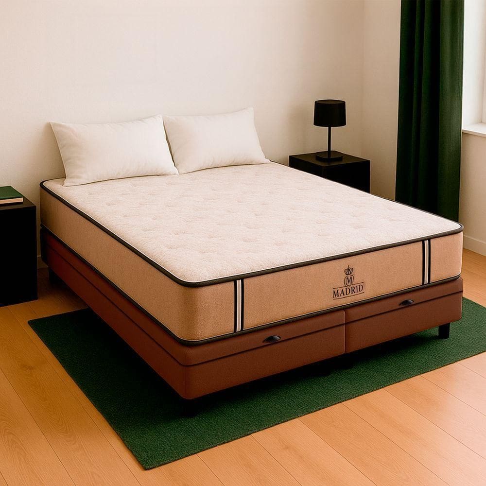 Cama Box Baú Queen Marrom E Colchão Madrid Molas Vstore