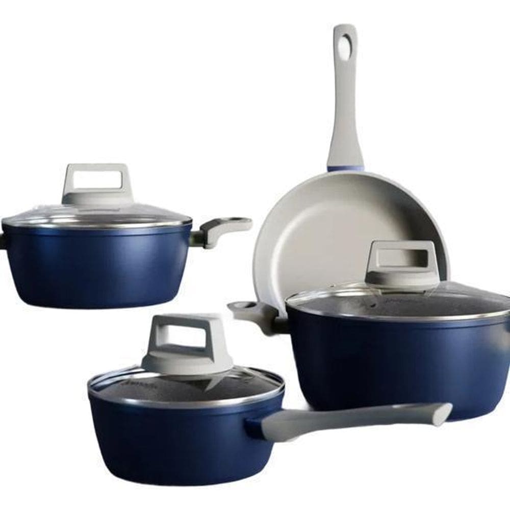 Conjunto De Panelas Soft Cinza E Azul Saphira 4 Peças Jomafe