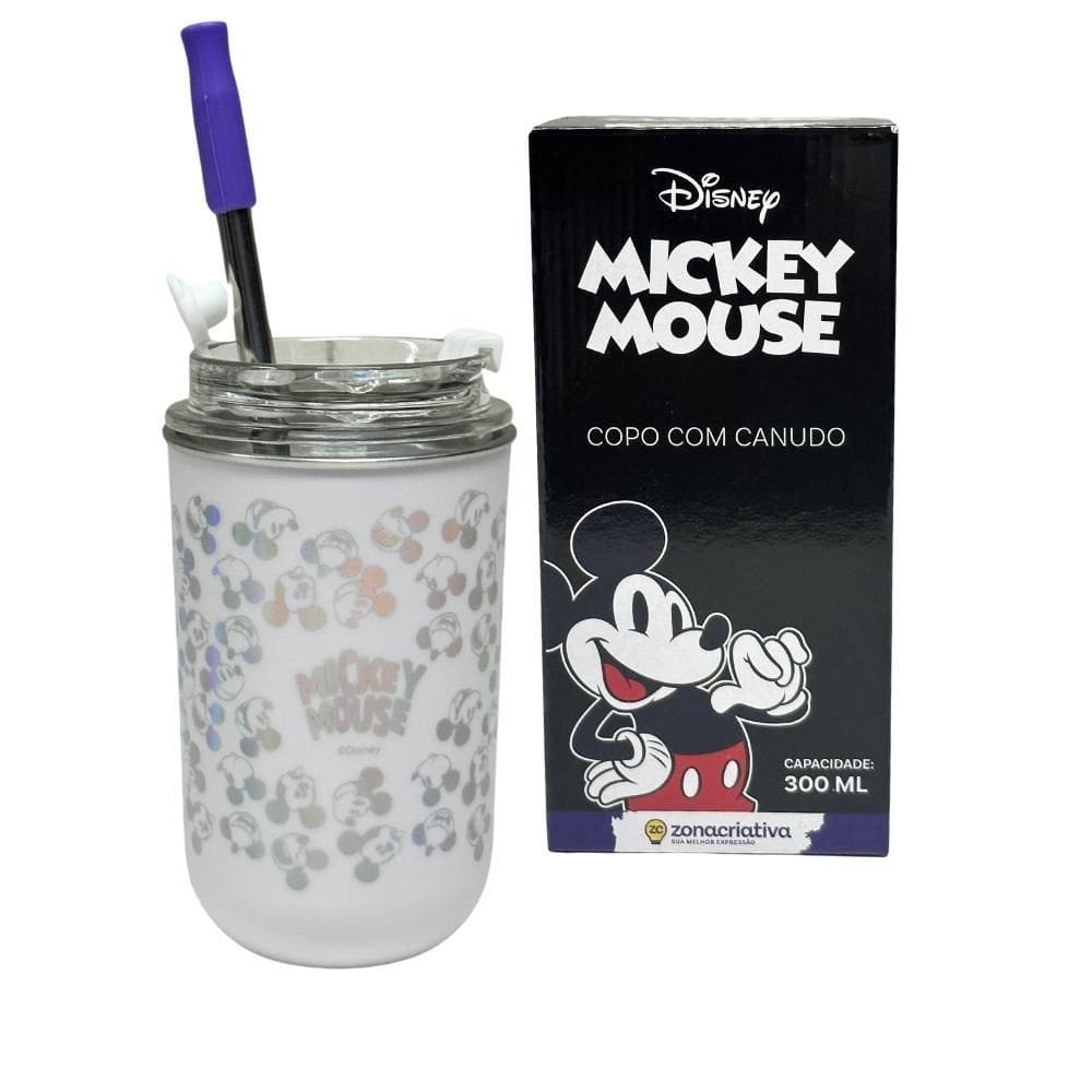 Copo Inox Canudo E Tampa 300Ml Mickey Mouse Zona Criativa