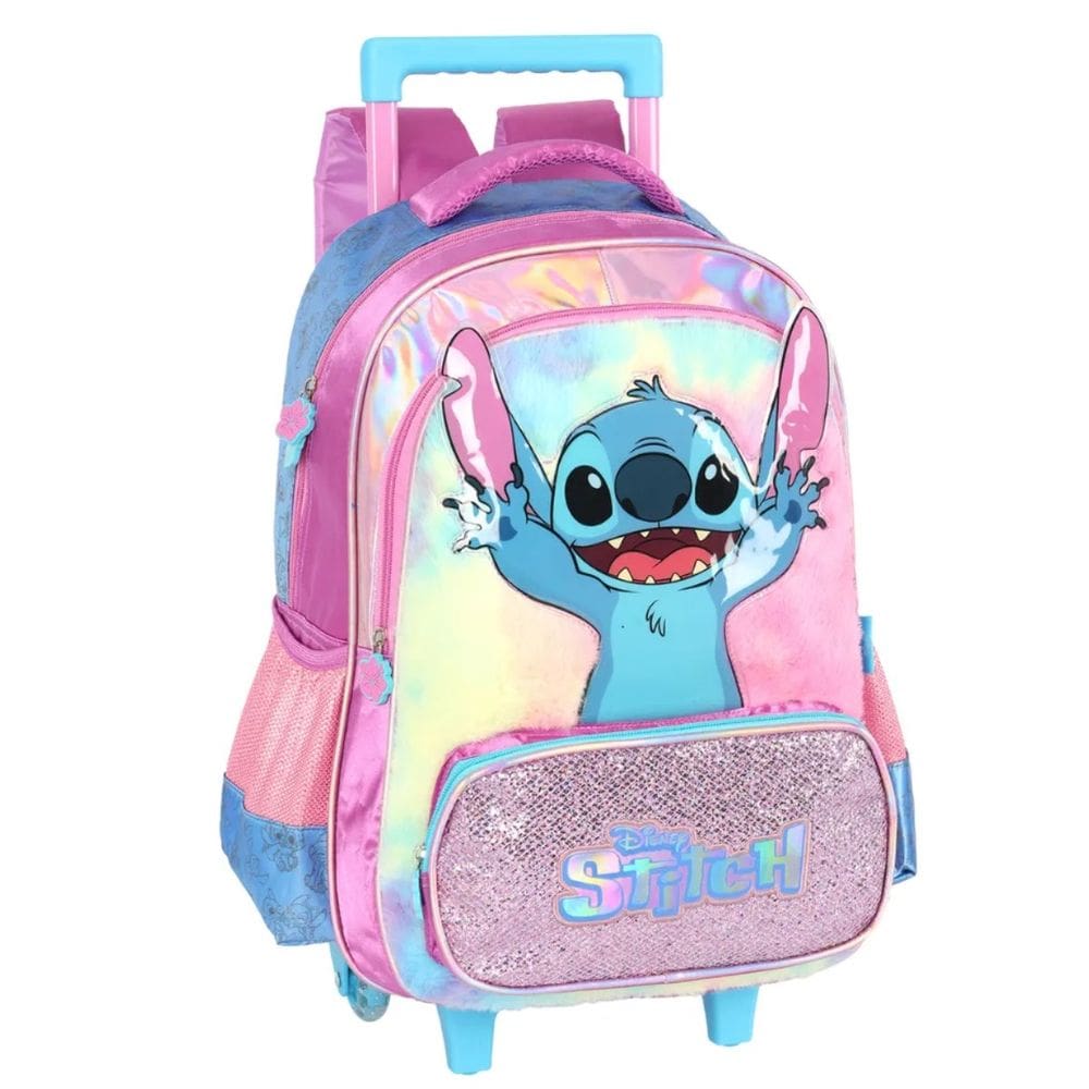 Mochila Disney Stitch Bolsa de Rodinha Infantil Pelucia Roxo