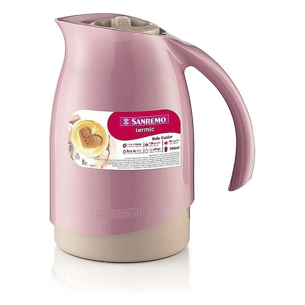 Bule Termico Plástico Rosa Cuidar 700Ml Sanremo Sr10113