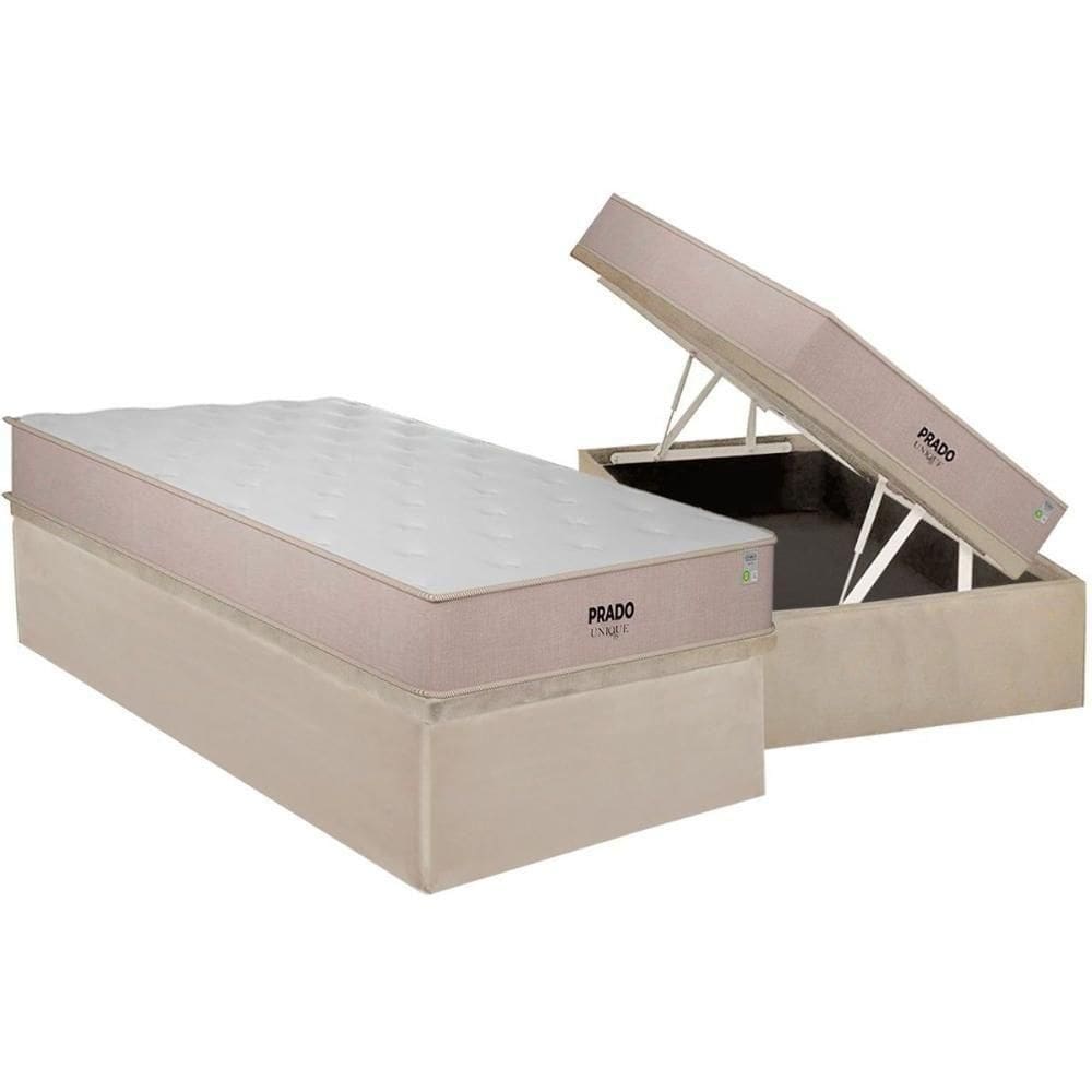 Conjunto Box Baú Solteiro: Colchão Espuma Plumatex D28 Prado + Base Crc Suede Clean (88x188)