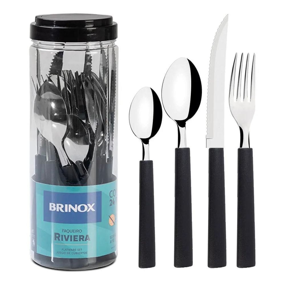 Faqueiro Inox 24 Peças Preto Brinox Riviera