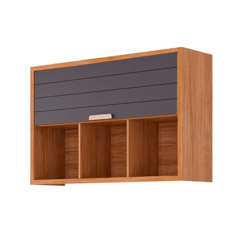 Armário De Cozinha Modulado Estela C- 1 Porta Basculante Ripada E 3 Nichos 120 Cm Cinamomo-titanium - Mgm