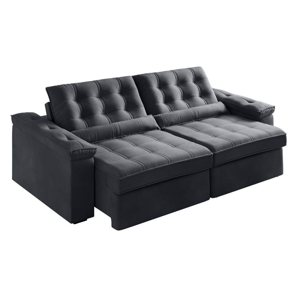 Sofá Retrátil E Reclinável 4 Lugares 2,52m Veludo Ilhéus Cinza