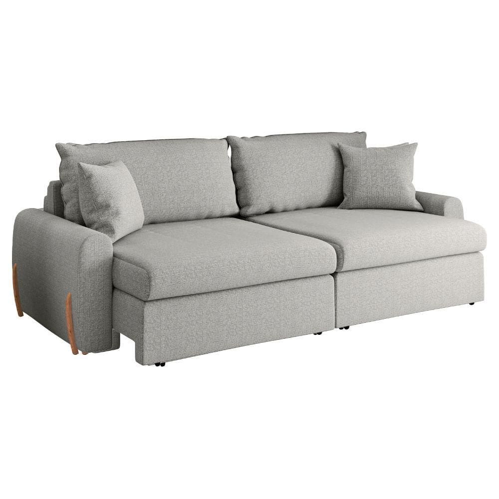 Sofá Cama Retrátil 4 Lugares 2,36m Com Almofadas Linho Baltik Cinza