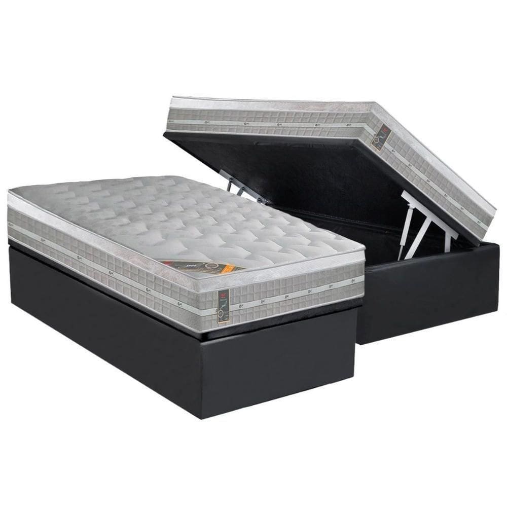 Cama Box Baú Solteiro: Colchão Molas Ensacadas Castor Premium Gel + Base Crc Suede Gray (88x188)