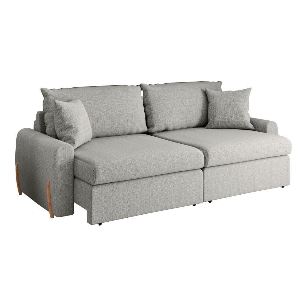 Sofá Cama Retrátil 3 Lugares 2,16m Com Almofadas Linho Baltik Cinza