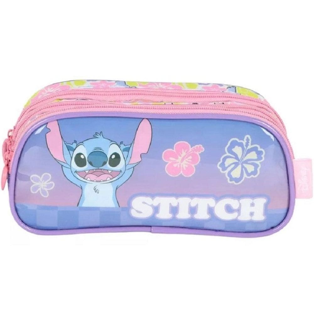 Estojo Triplo Escolar STITCH Disney Juvenil Violeta Luxcel