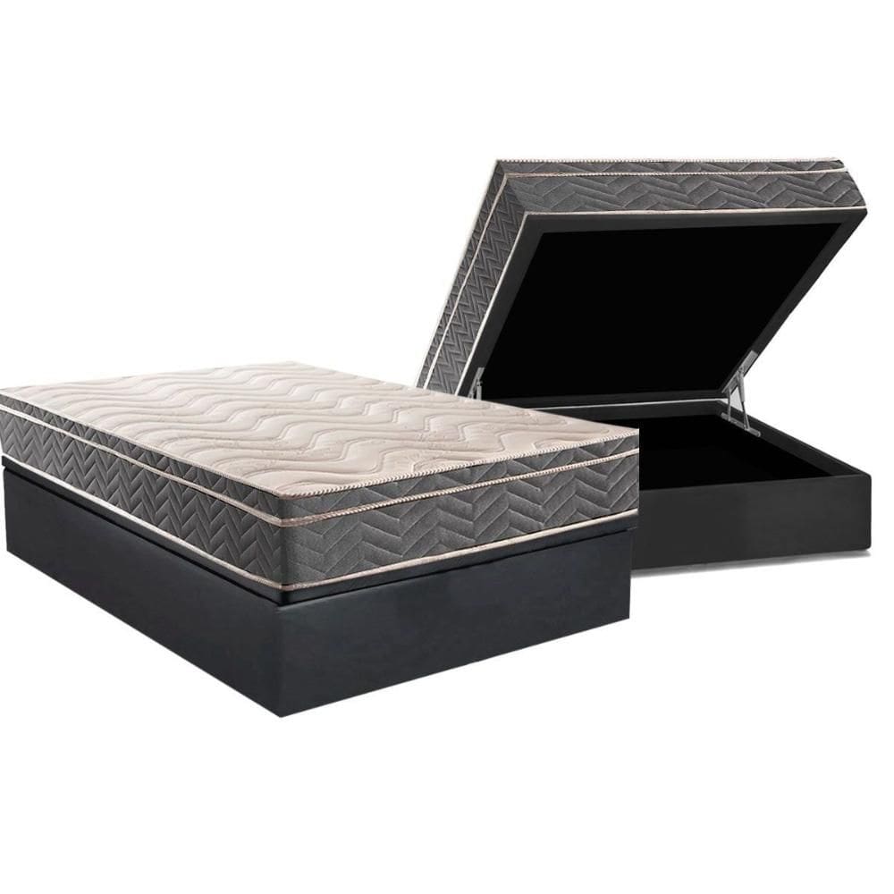 Cama Box Baú Casal: Colchão Anatômico Paropas D45 Conforto Mega Firme + Base CRC Suede Gray (138x188)