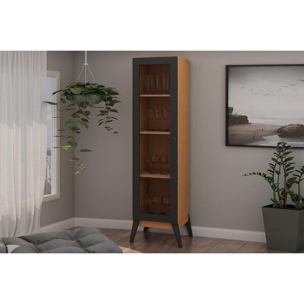 Cristaleira Sala Jantar Malta c/ 1 Porta c/ Vidro Cinamomo - Genialflex