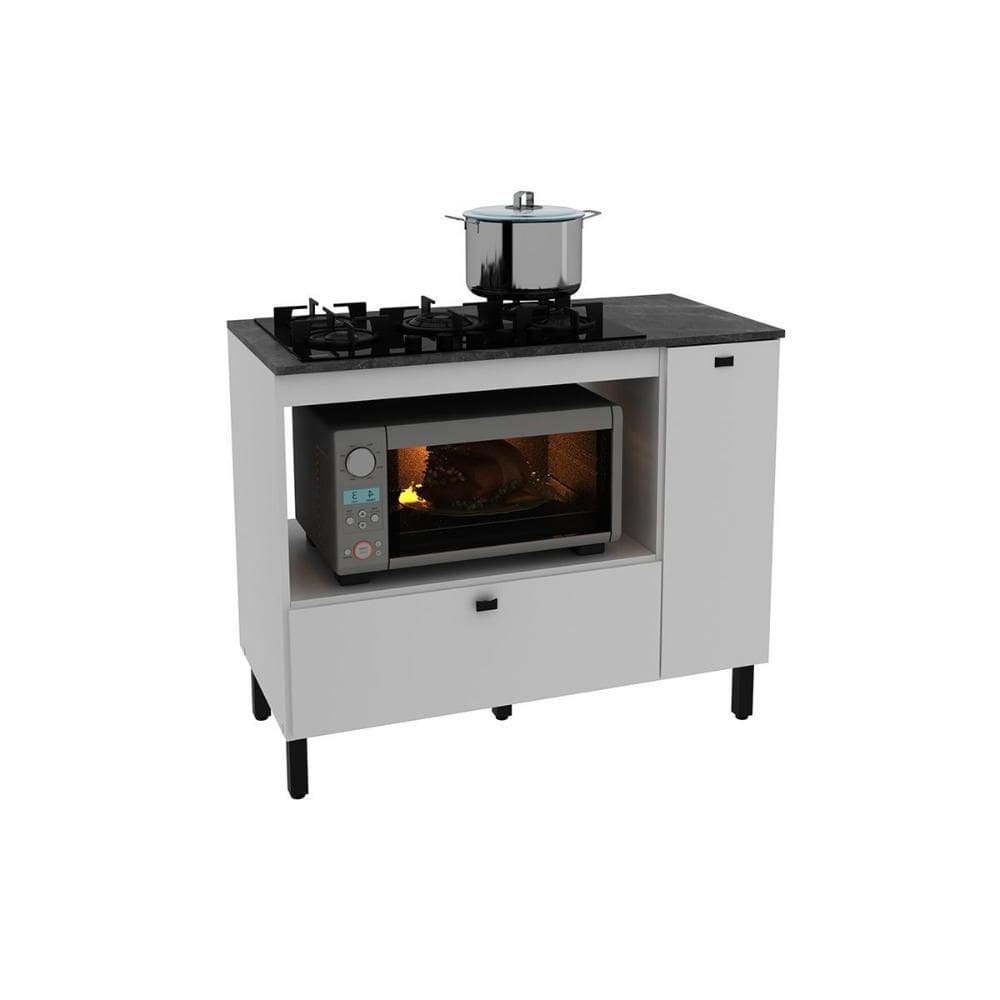 Balcão de Cozinha p/ Cooktop c/ Tampo BL3316 c/ 2 Portas e 1 Nicho 100cm Branco/Marmore Lunar - Tecno Mobili