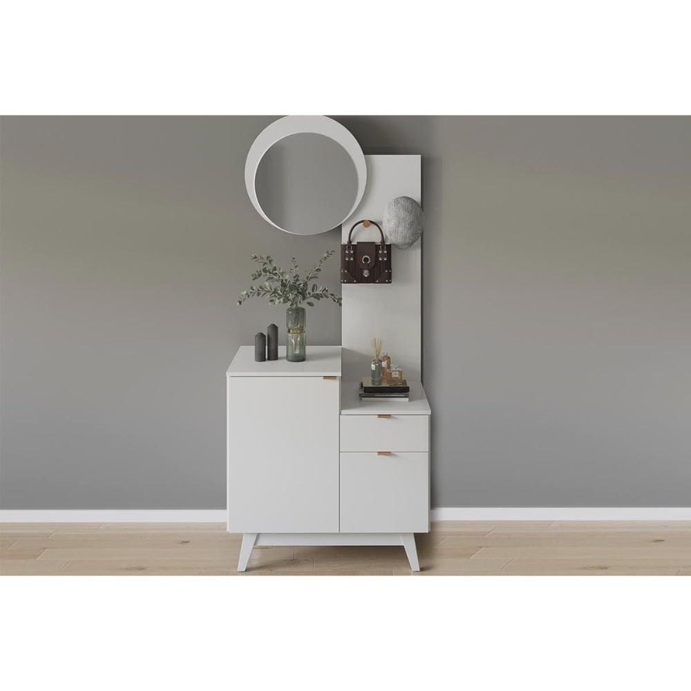 Aparador de Sala Jantar c/ Pés AP2311 c/ 2 Portas 1 Gaveta e Espelho Branco - Tecno Mobili