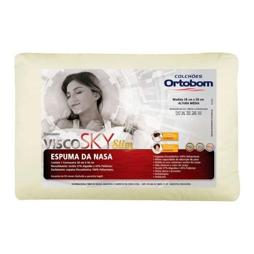 Travesseiro Viscoelástico Visco Sky Slim (38x58) - Ortobom