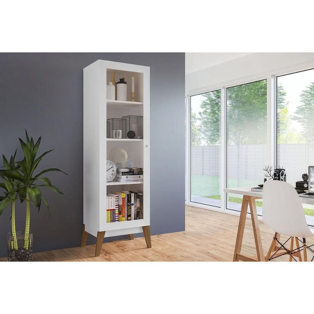 Cristaleira Sala Jantar Malta c/ 1 Porta c/ Vidro Branco - Genialflex