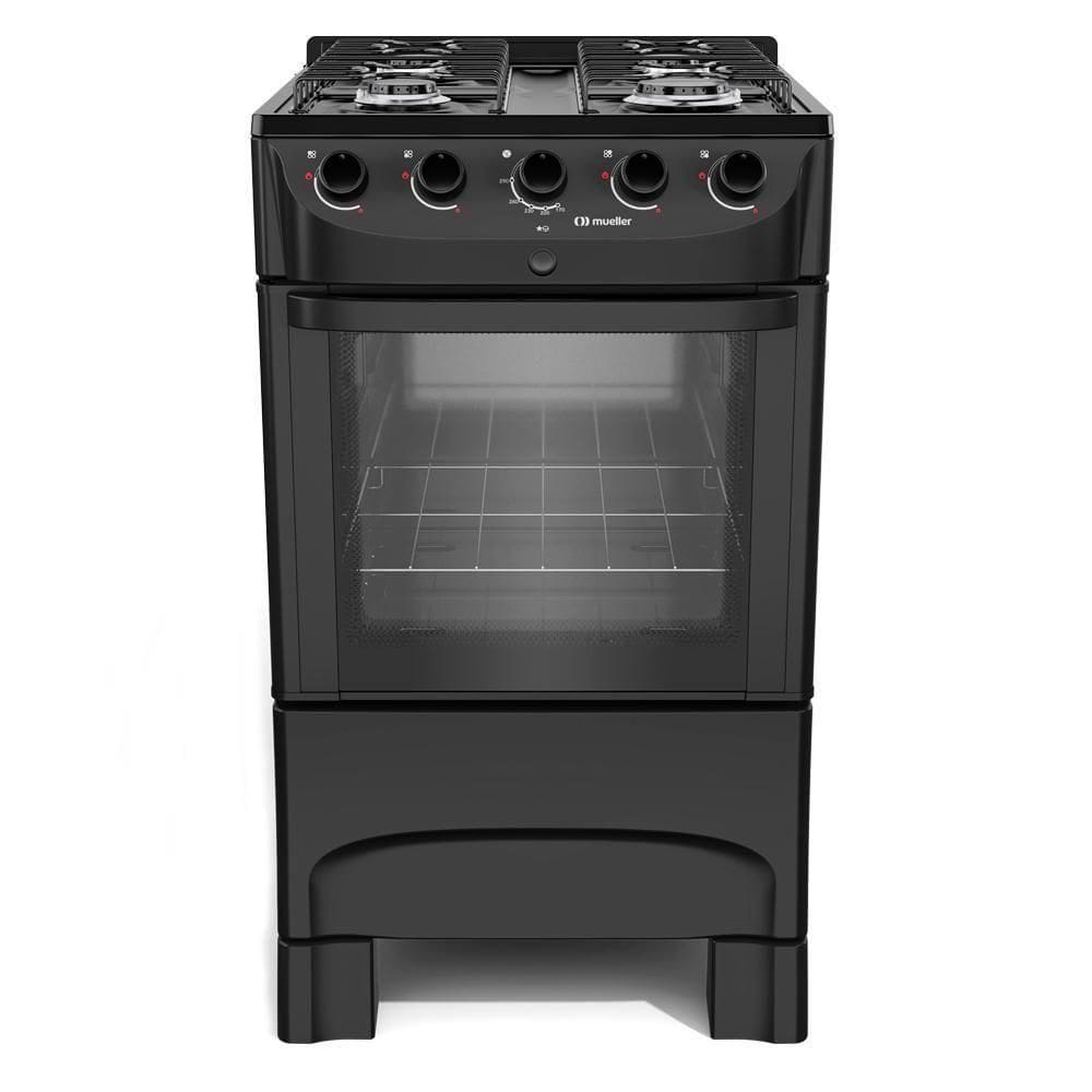 Fogão Mueller Preto Fosco 4 Bocas Com Mesa Esmaltada Mfi4bc