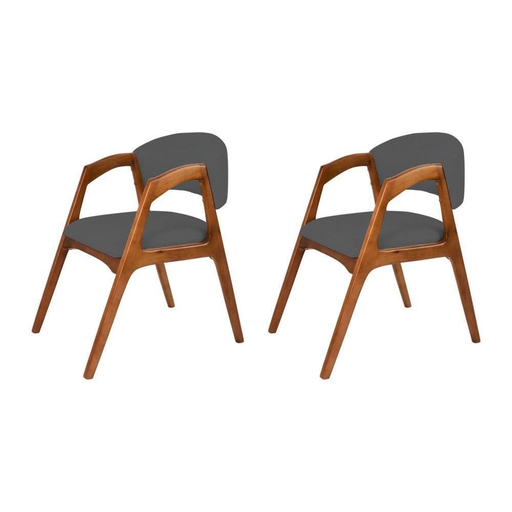 Kit 2 Cadeiras De Jantar Gabriela Em Madeira E Mdf Cerejeira Linho Cinza Grafite