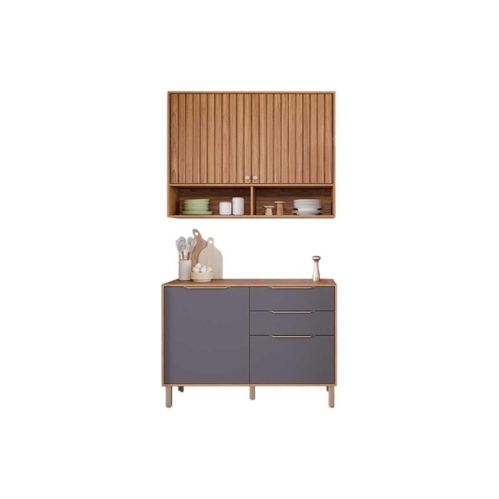 Kit De Cozinha Completa 2 Peças Divina (1aéreo+1balcão) C2p44 Freijo-titanium - Mgm