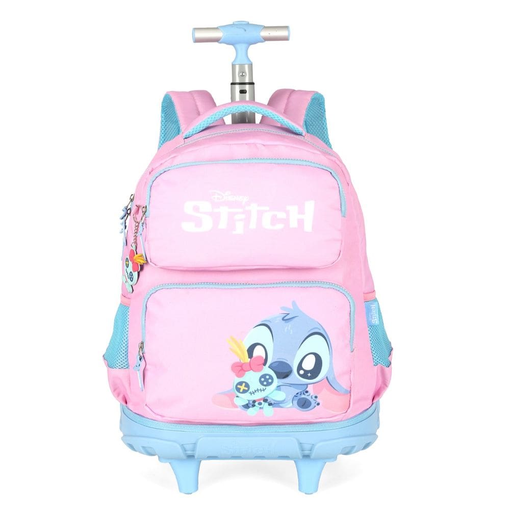 Mochila Grande Rodinha Bebê Stitch Reforçada Juvenil Rosa